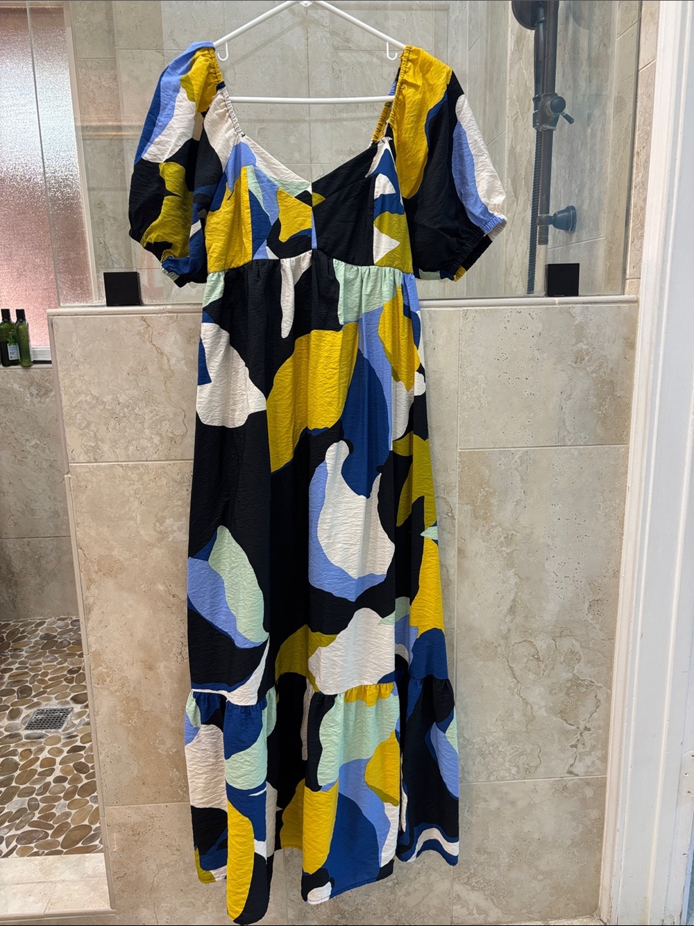Puff Sleeve Maxi Dress - Black, Blue, Yellow, White
